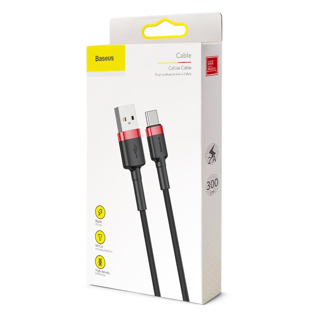 BASEUS USB Cable - USB Type-C 3M 2A Cafule CATKLF-U91 black-red
