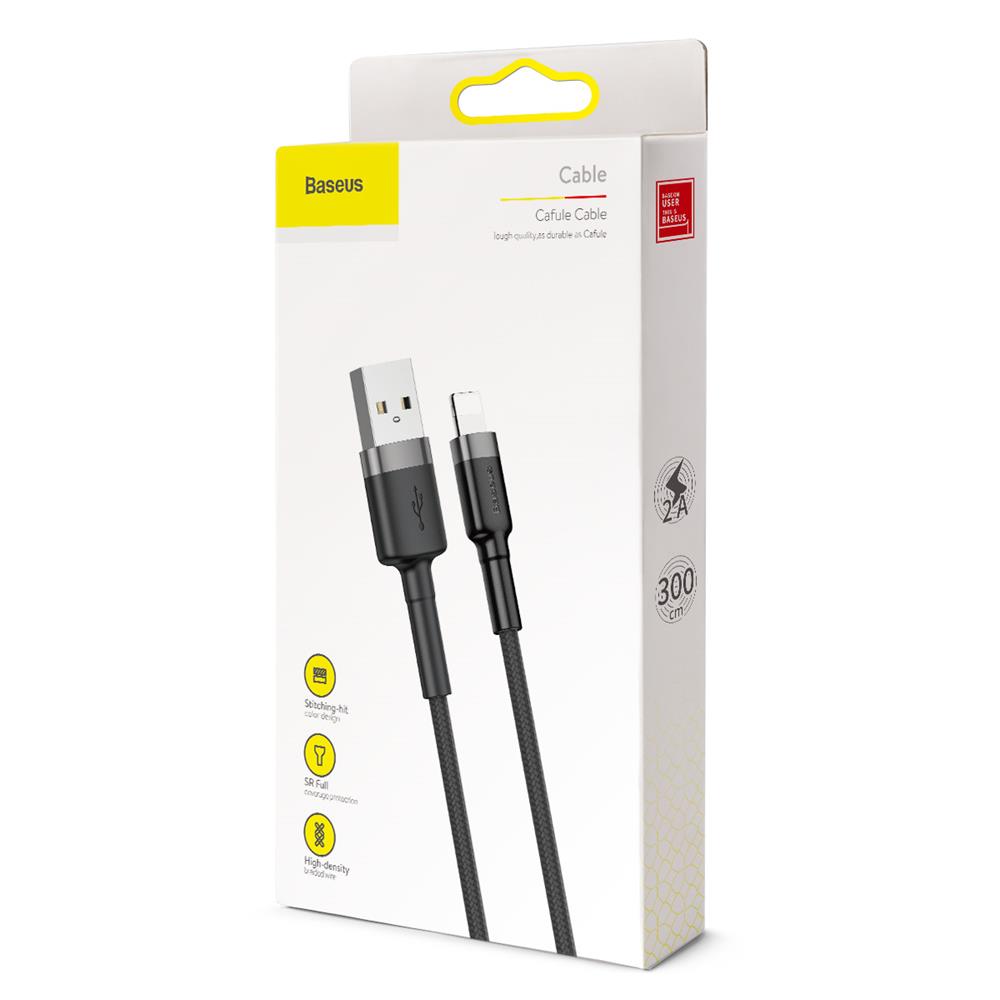 Kabel USBA/Lightning 3m Grå/Sort