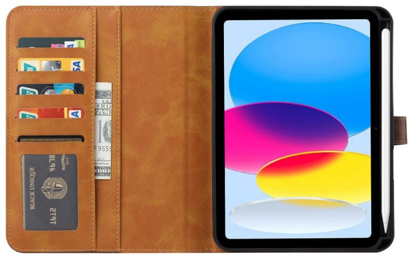 Mag.iPad 109 (2022) Outer Card Slot Design PU Leather Tablet Case Magnetic Clasp Wallet Stand Anti-scratch Cover with Pen Slot - Red - billede 2