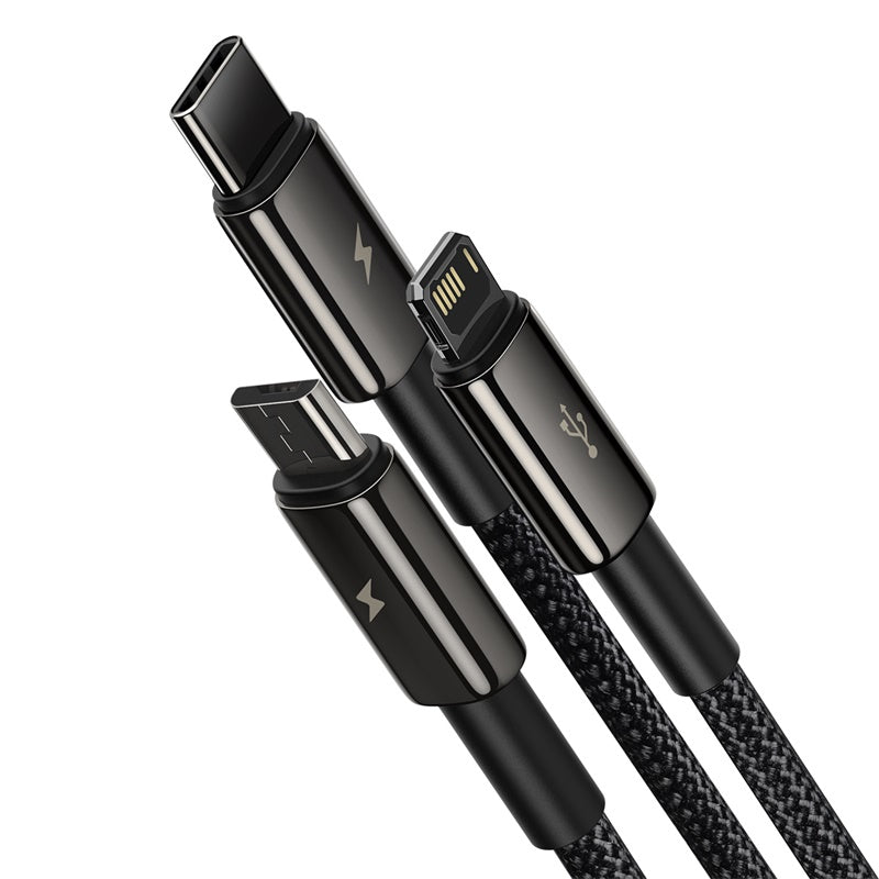 Baseus cable 3in1 Tungsten USB - micro USB + Lightning + USB-C 1,5m 3,5A black - billede 2