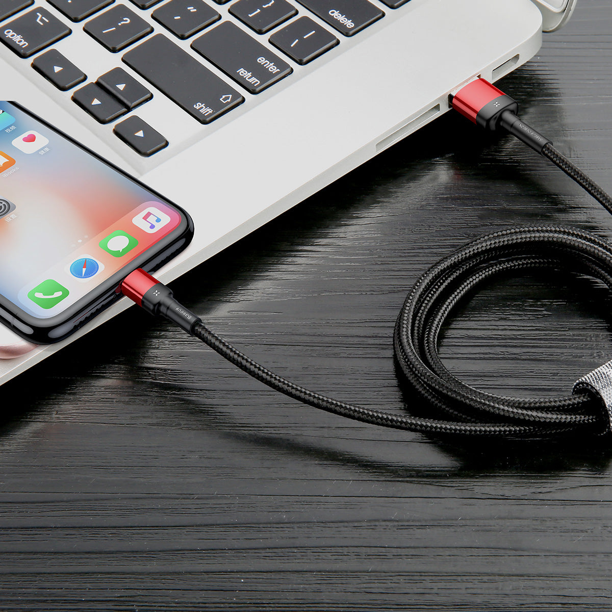 BASEUS USB Cable - Cafule CATKLF-AL91 Type-C - Type-C 2M 100W 5A black-red