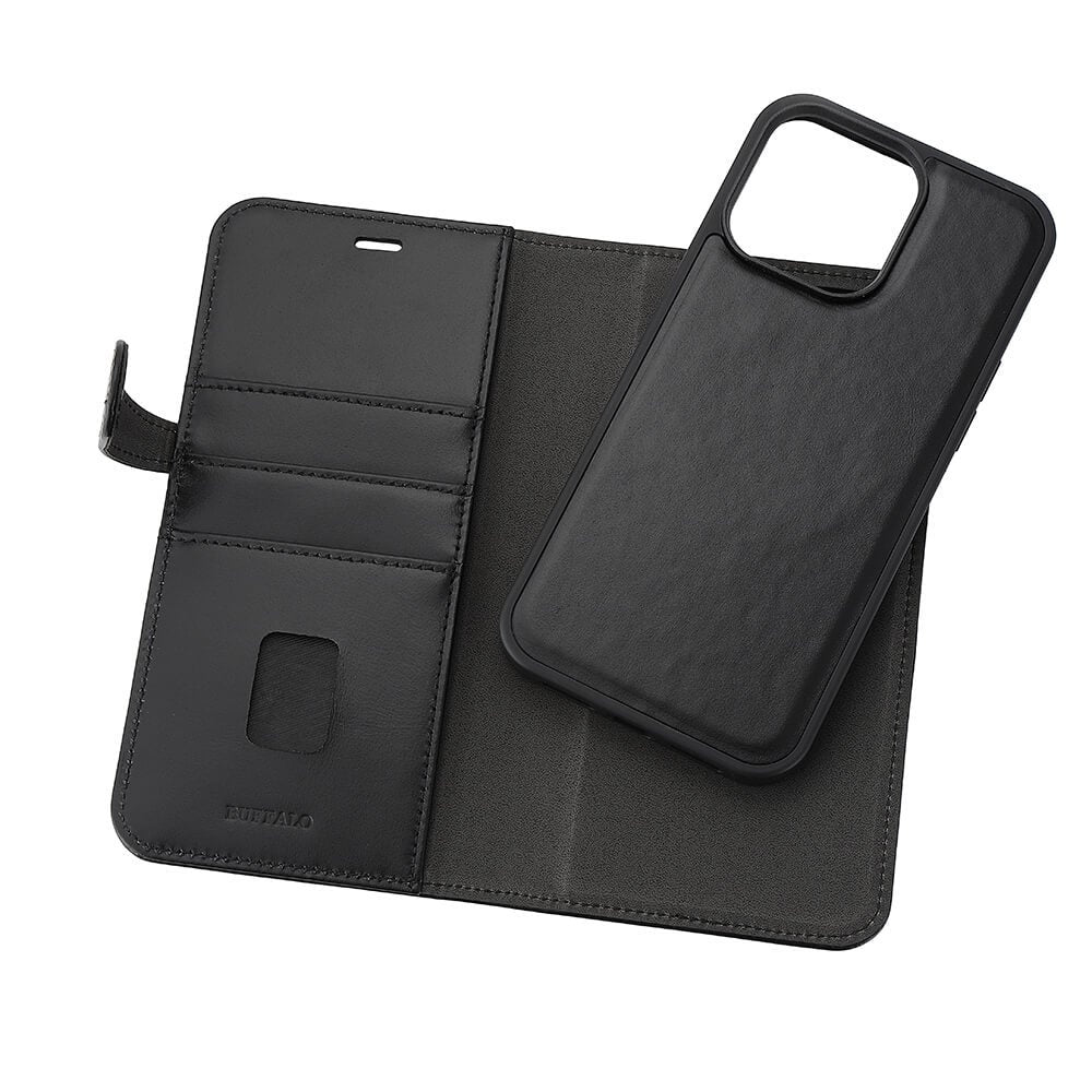 iPhone 15 Pro Max Læder Cover med kortholder 2in1 3 Magserie – Sort – Buffalo - billede 5