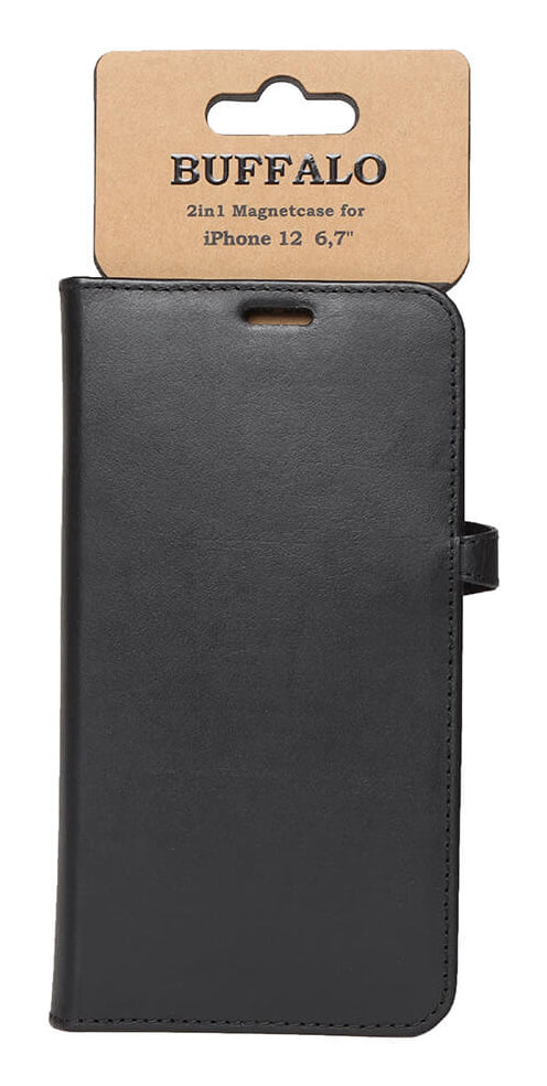 iPhone 12 Pro Max Læder Wallet Flip Cover – Sort – Buffalo