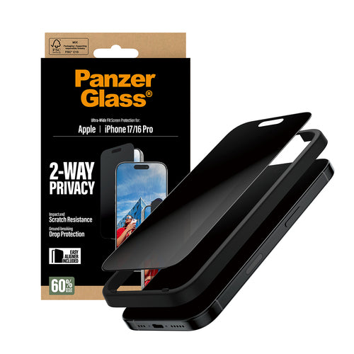 PG 2-Way Privacy Screen Protect iPhone 16 Pro/17 UWFt EasyAligner