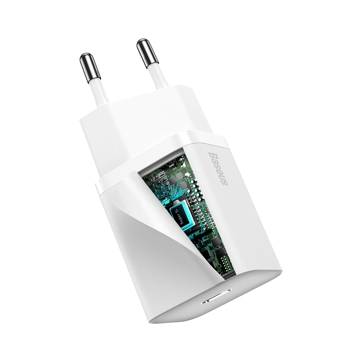 Baseus Super Si  quick charger  Type C / lightning incl.ledning  20W 3A (TZCCSUP-B02) white EOL - Brug TZCCSUP-L02