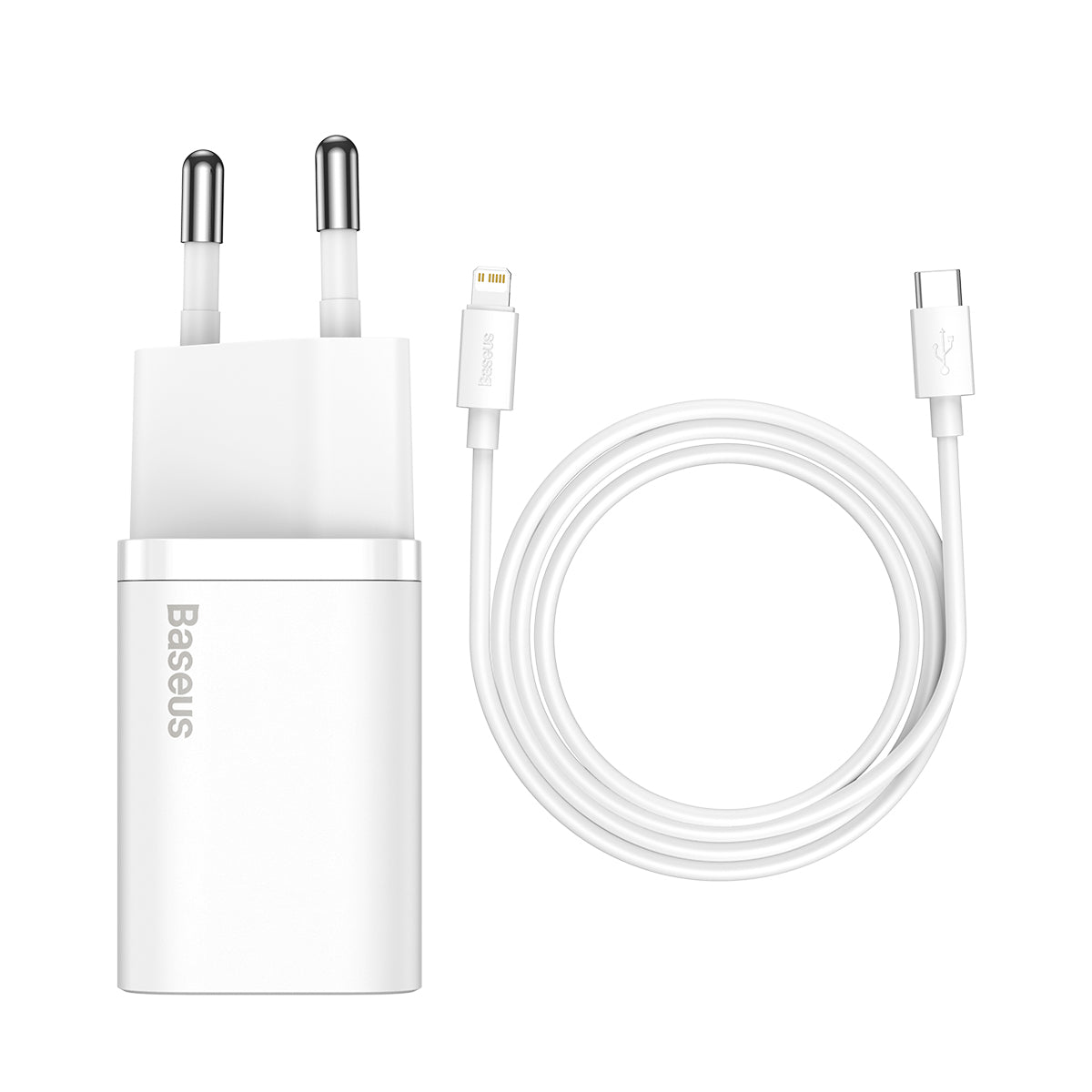 Baseus Super Si  quick charger  Type C / lightning incl.ledning  20W 3A (TZCCSUP-B02) white EOL - Brug TZCCSUP-L02