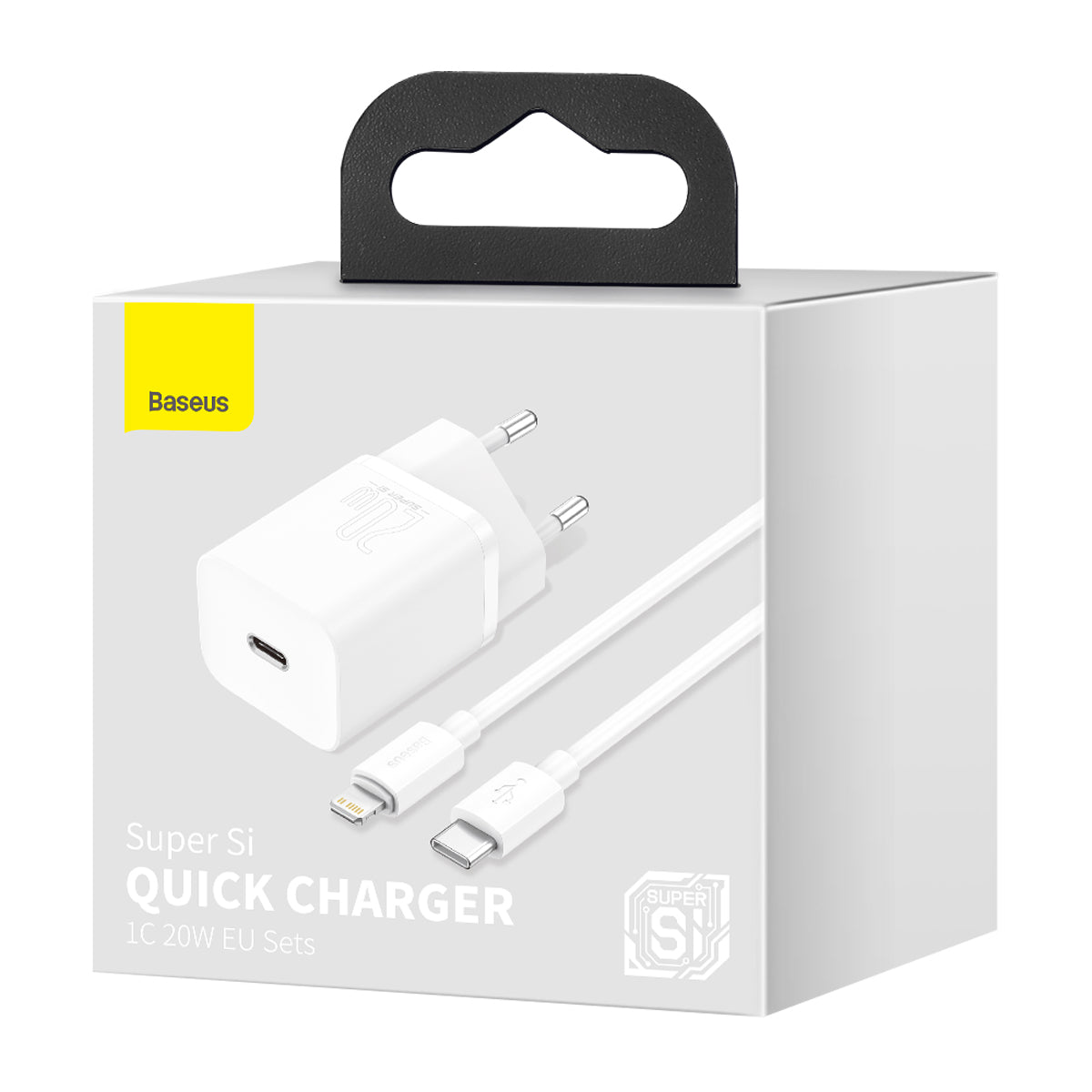 Baseus Super Si  quick charger  Type C / lightning incl.ledning  20W 3A (TZCCSUP-B02) white EOL - Brug TZCCSUP-L02