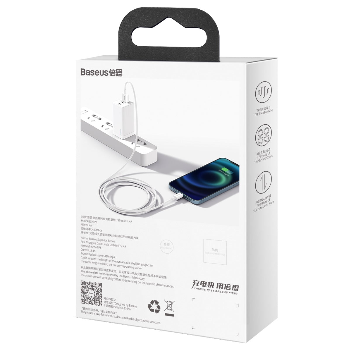 Baseus USBA Lightning 1M Hvid