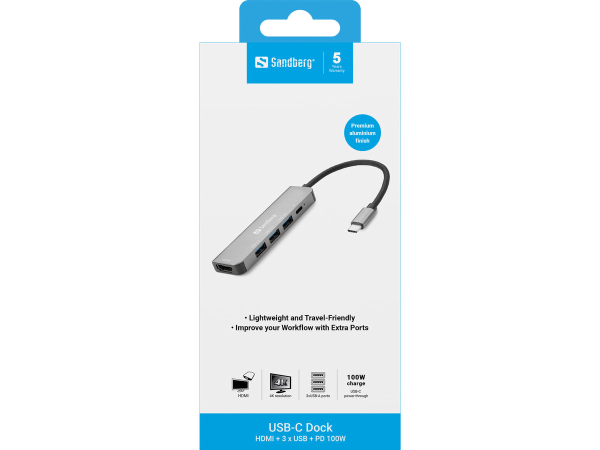 USBC Dock HDMI+3xUSB+PD 100W - billede 2