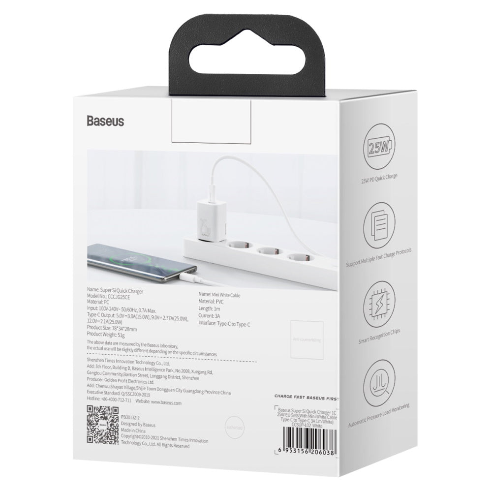 25W Lader USBC -> USBC 1m hvid
