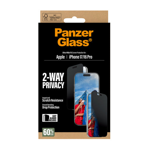 PG 2-Way Privacy Screen Protect iPhone 16 Pro/17 UWFt EasyAligner
