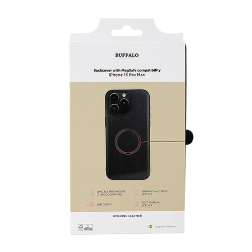 iPhone 15 Pro Max Læder Cover Magserie – Sort – Buffalo