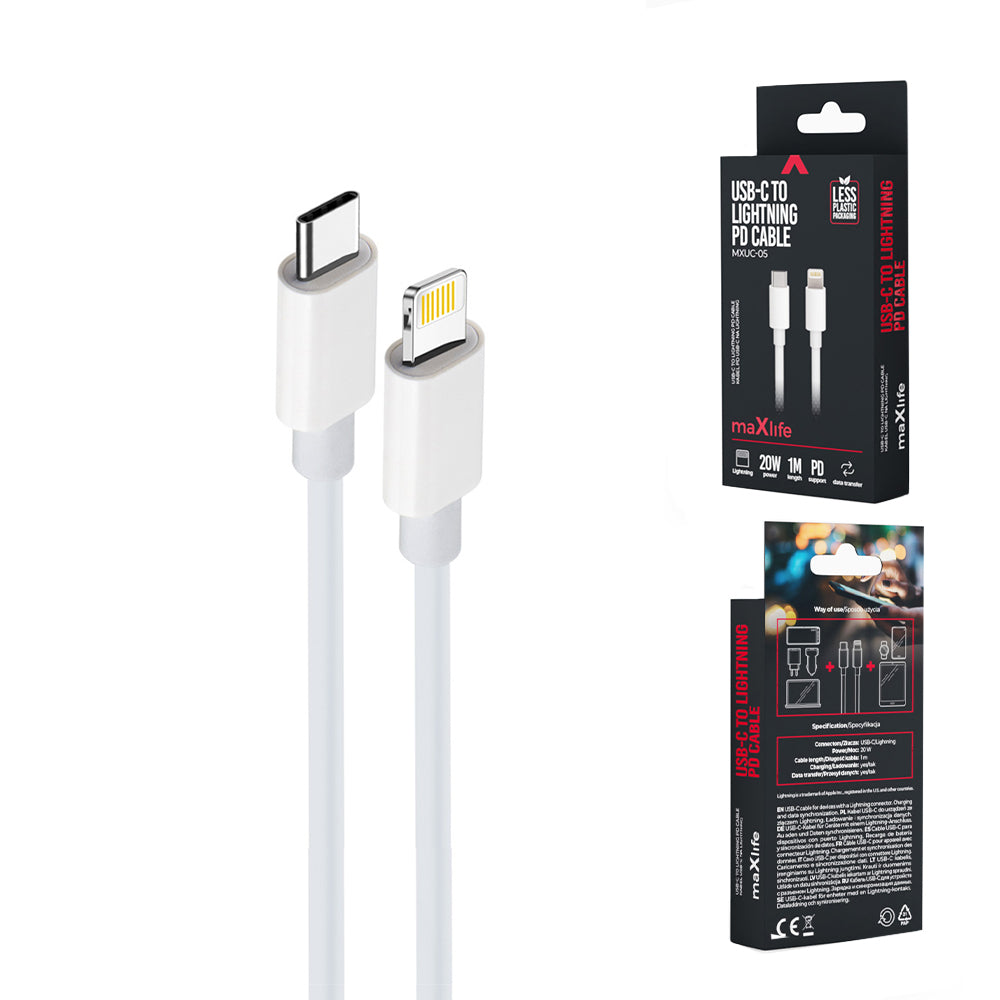 Maxlife Kabel USBC/LIghtning 2m hvid -