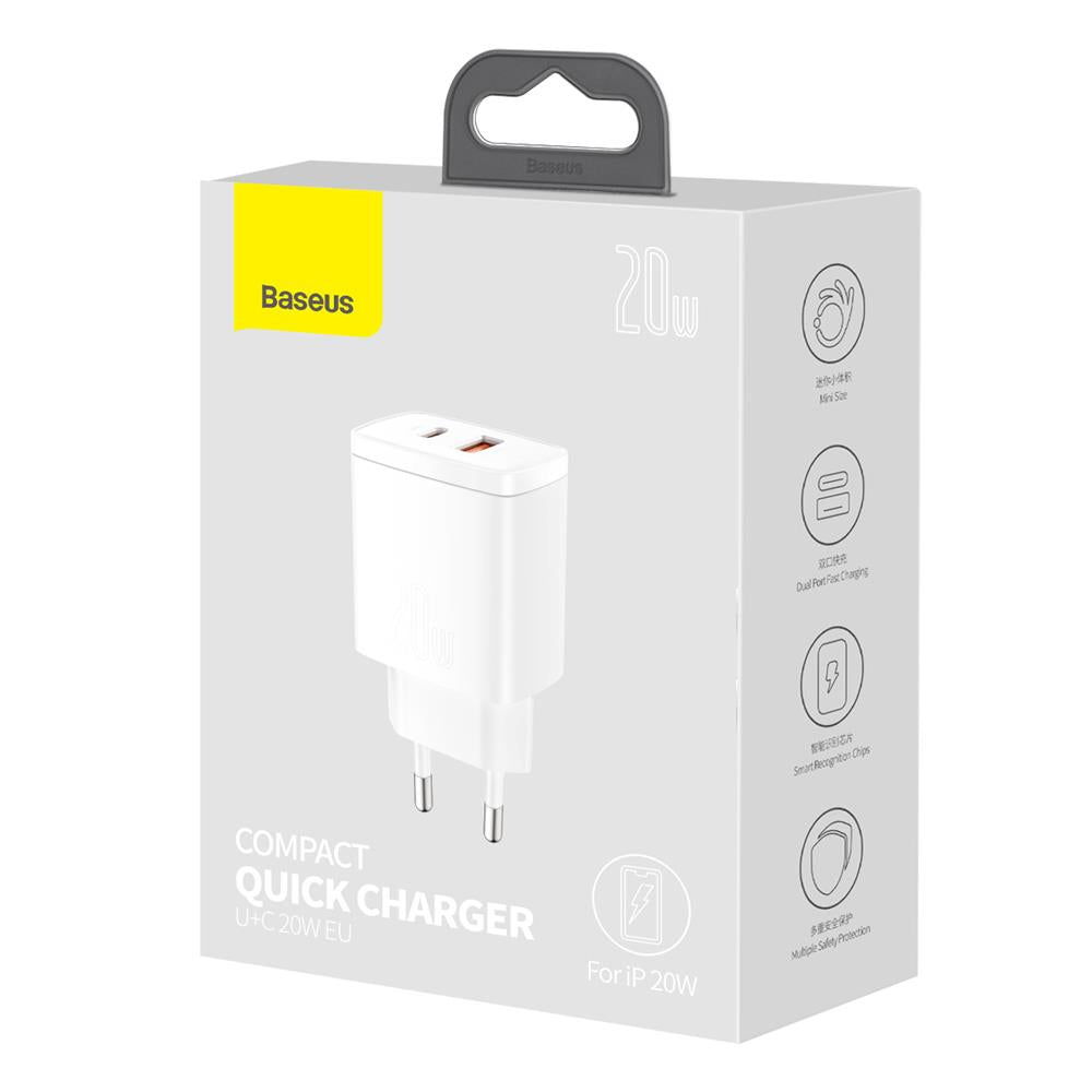 220v Lader USBA+USBC 20W Hvid