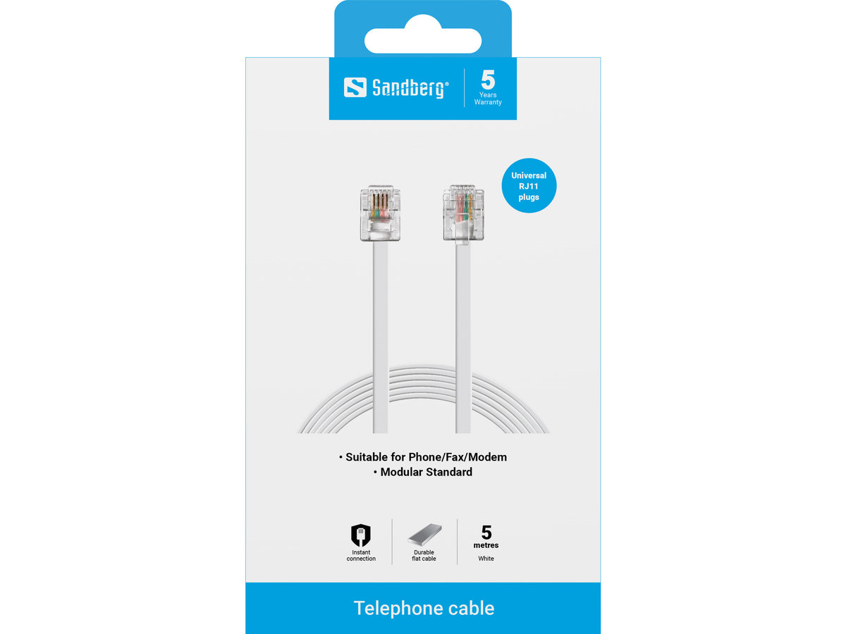 RJ11-RJ11, White 5m - billede 2
