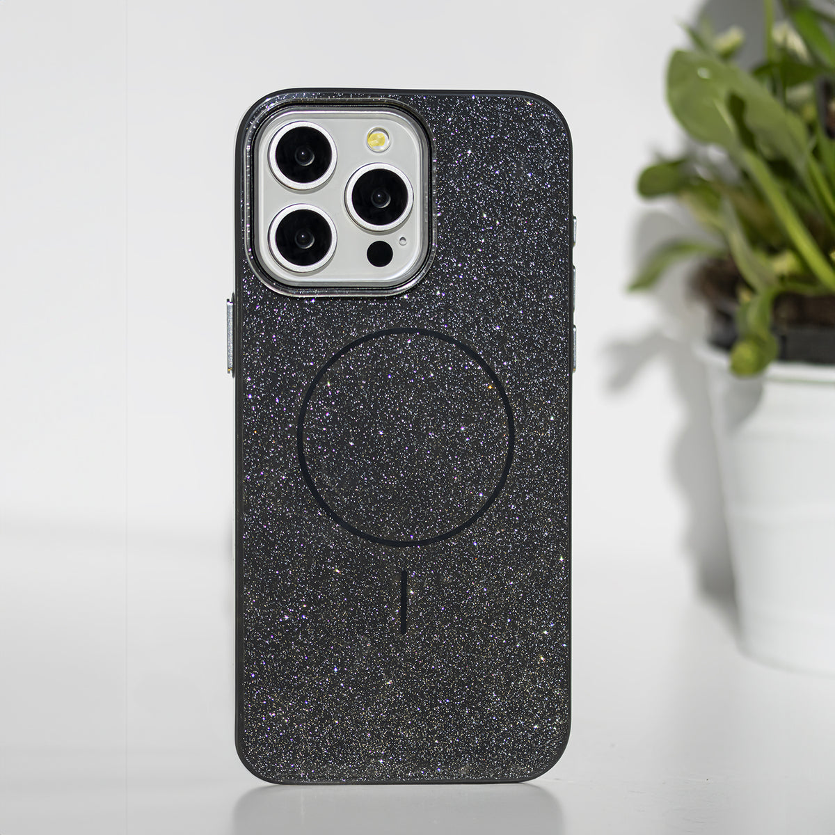 iPhone 16 Cover Glitter Thin Mag Glitter Thin – Sort - billede 2