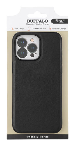 iPhone 15 Pro Max Læder Cover Magserie – Sort – Buffalo