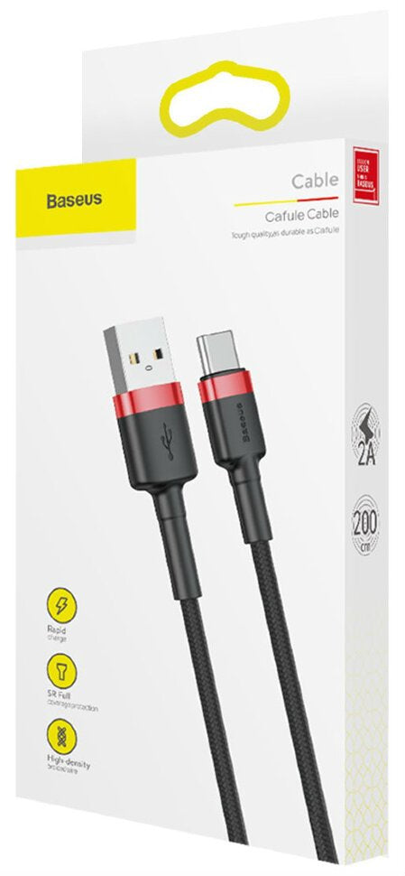 BASEUS Cable - Cafule CATKLF-C91 - USB - USB Type C 2M 2A black-red - billede 6
