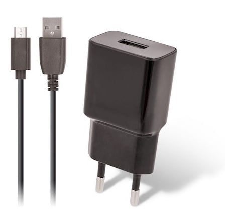 usb oplader med kabel 2.1A  Microusb sort