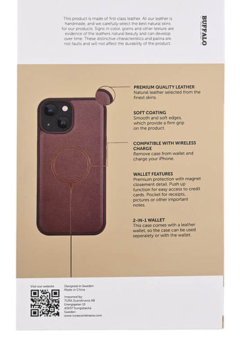 iPhone 15 Cover med kortholder 2in1 3 Magserie – Brun – Buffalo