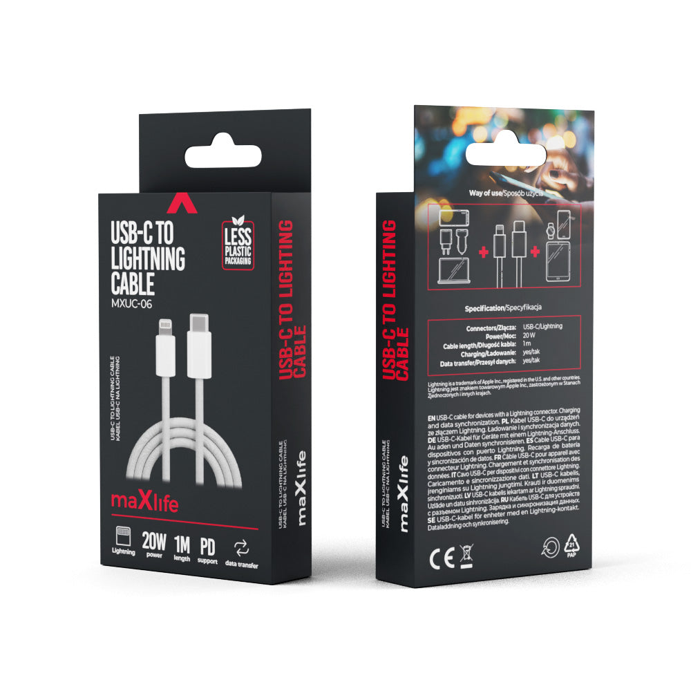 Maxlife Kabel USBC/LIghtning 1m Grå