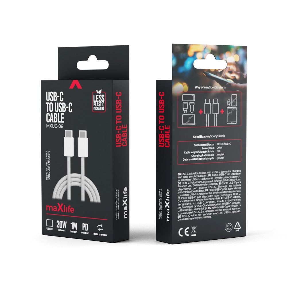 MaXlife Kabel USBC/USBC 1m Grå - EOL