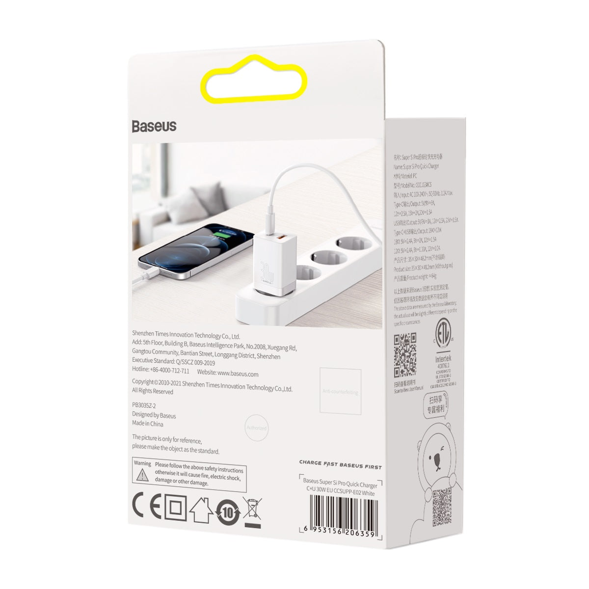 Baseus Oplader usb-a / usb-c  30watt hvid