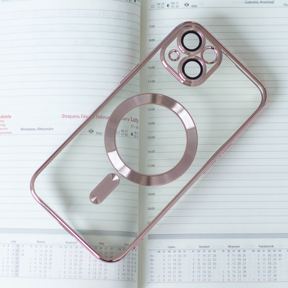 iPhone 15 Cover Color Chrome Mag Color Chrome Rosegold – Transparent/Pink