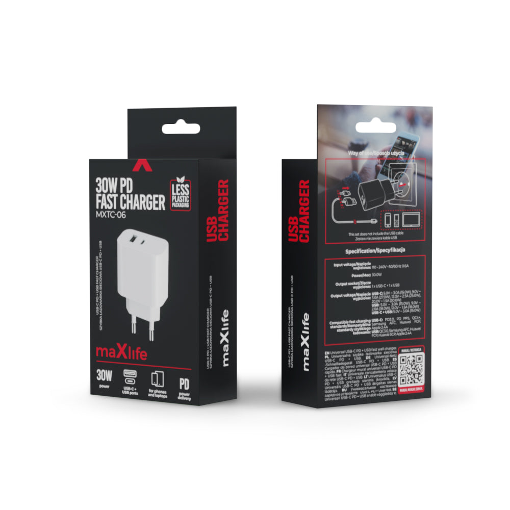 30W PD QC USB+USB-C Lade