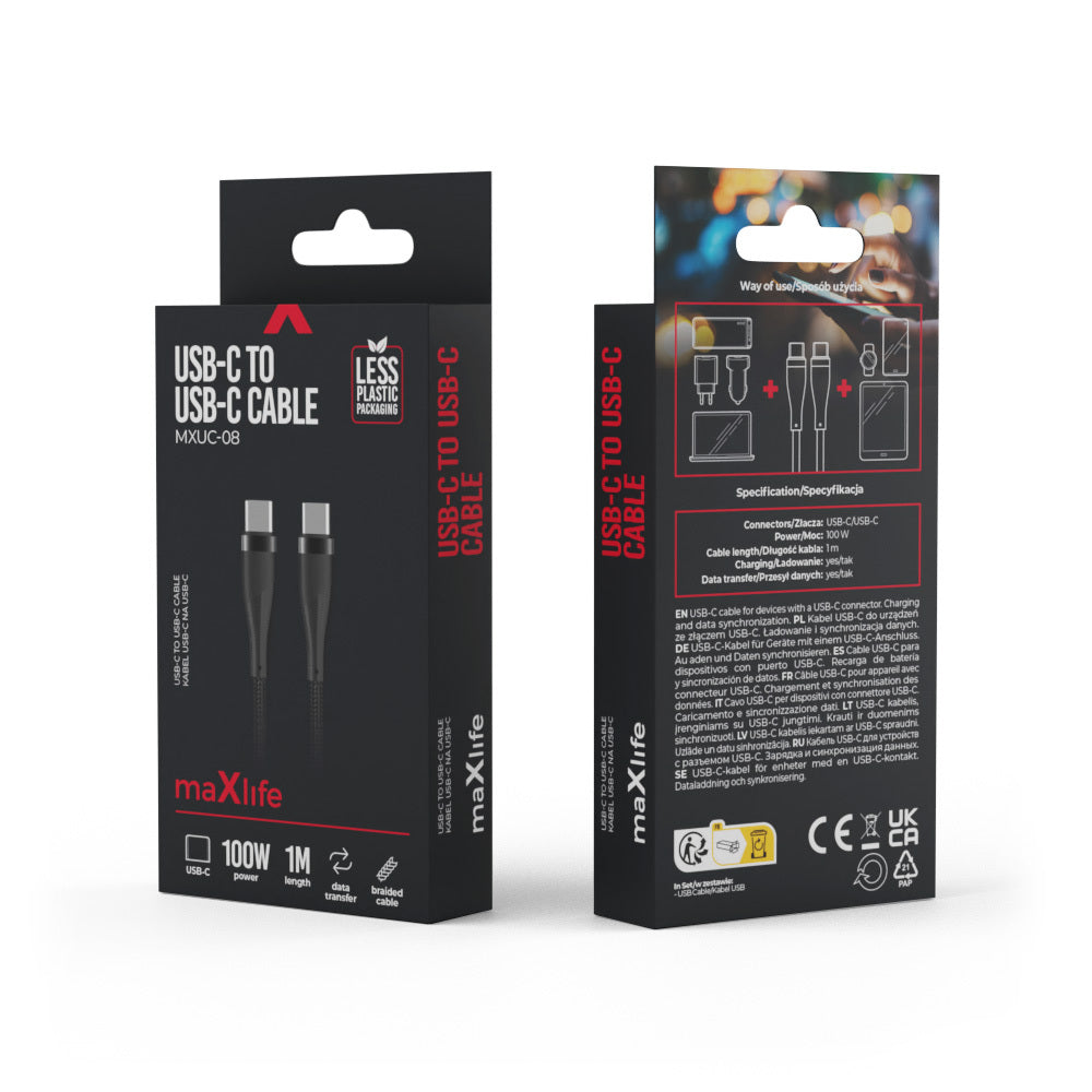 MaXlife Kabel USBC/USBC 1m Sort