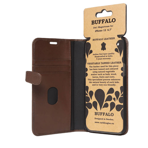 iPhone 12 Pro Max Læder Wallet Flip Cover – Brun – Buffalo