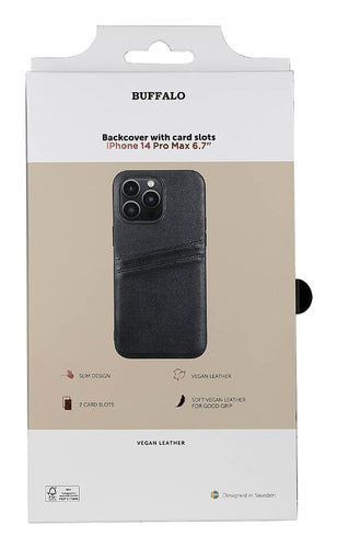 iPhone 14 Pro Max Læder Cover med kortholder 2 6 7 – Sort – Buffalo