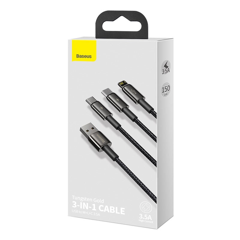 Baseus cable 3in1 Tungsten USB - micro USB + Lightning + USB-C 1,5m 3,5A black - billede 10