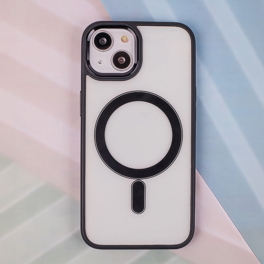 iPhone 15 Cover Satin Clear Mag – Transparent/Sort
