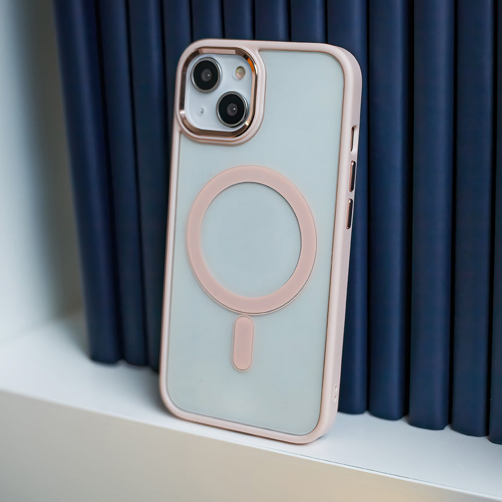 iPhone 15 Cover Satin Clear Mag – Transparent/Pink