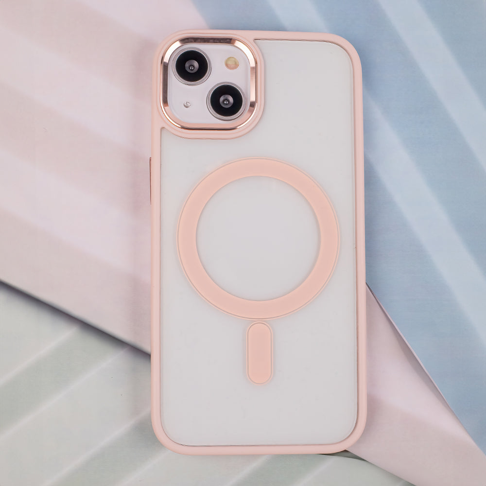 iPhone 15 Cover Satin Clear Mag – Transparent/Pink