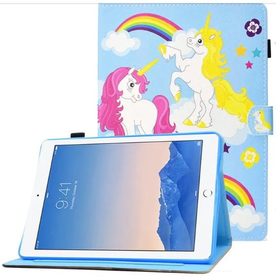 For iPad Air (2013) / Air 2 / iPad 9.7-inch (2017) / (2018) PU Leather Tablet Case Stitching Pattern Printing Stand Cover with Card Holder - Horses