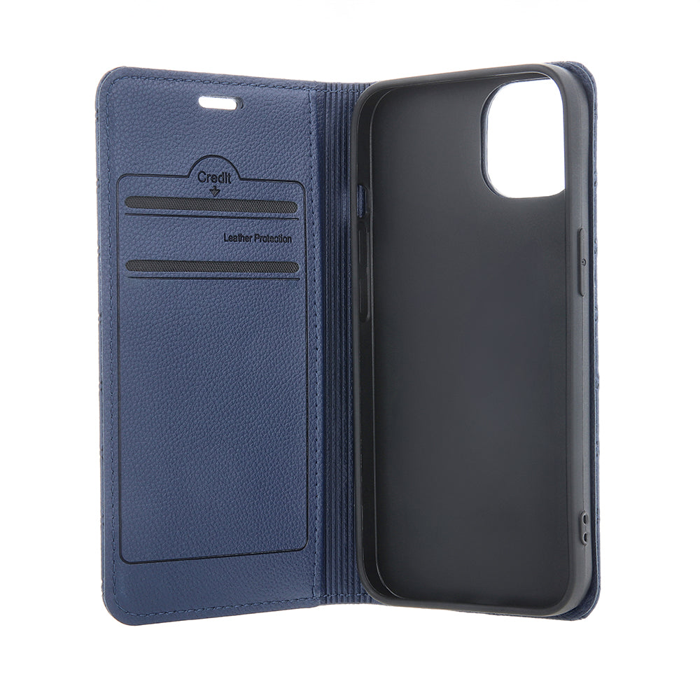 iPhone 17 Pro Læder Wallet Flip Cover Smart Caro – Mørk Blå/Blå