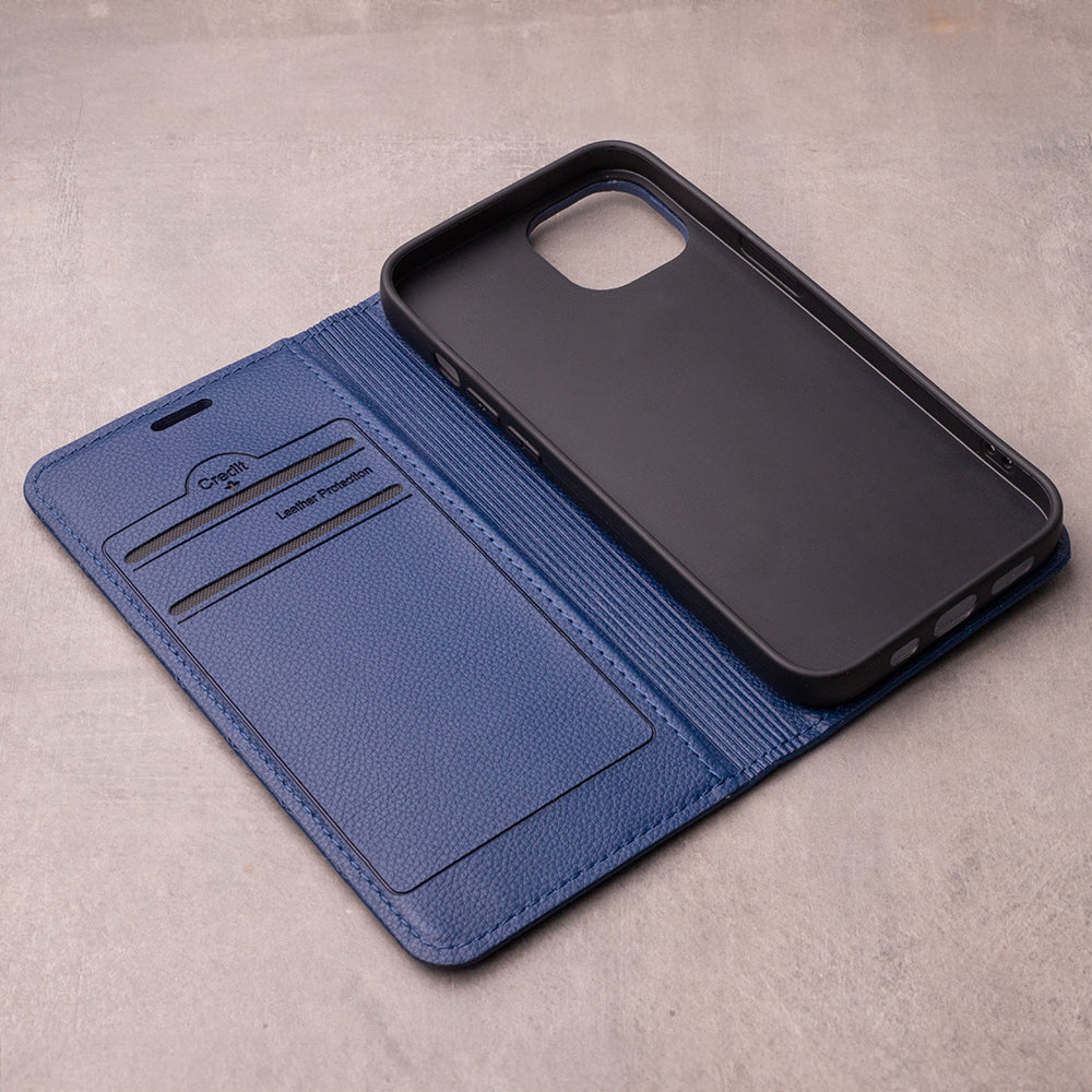 iPhone 17 Pro Læder Wallet Flip Cover Smart Caro – Mørk Blå/Blå