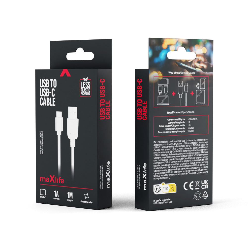 MaXlife 1m Type-C lade og data kabel hvid - EOL