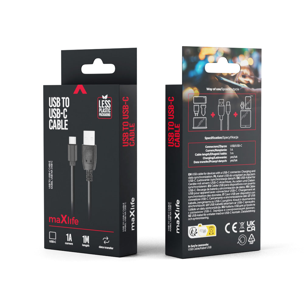 Kabel USBa/USBC 1m Sort 1a - EOL iflg. lev