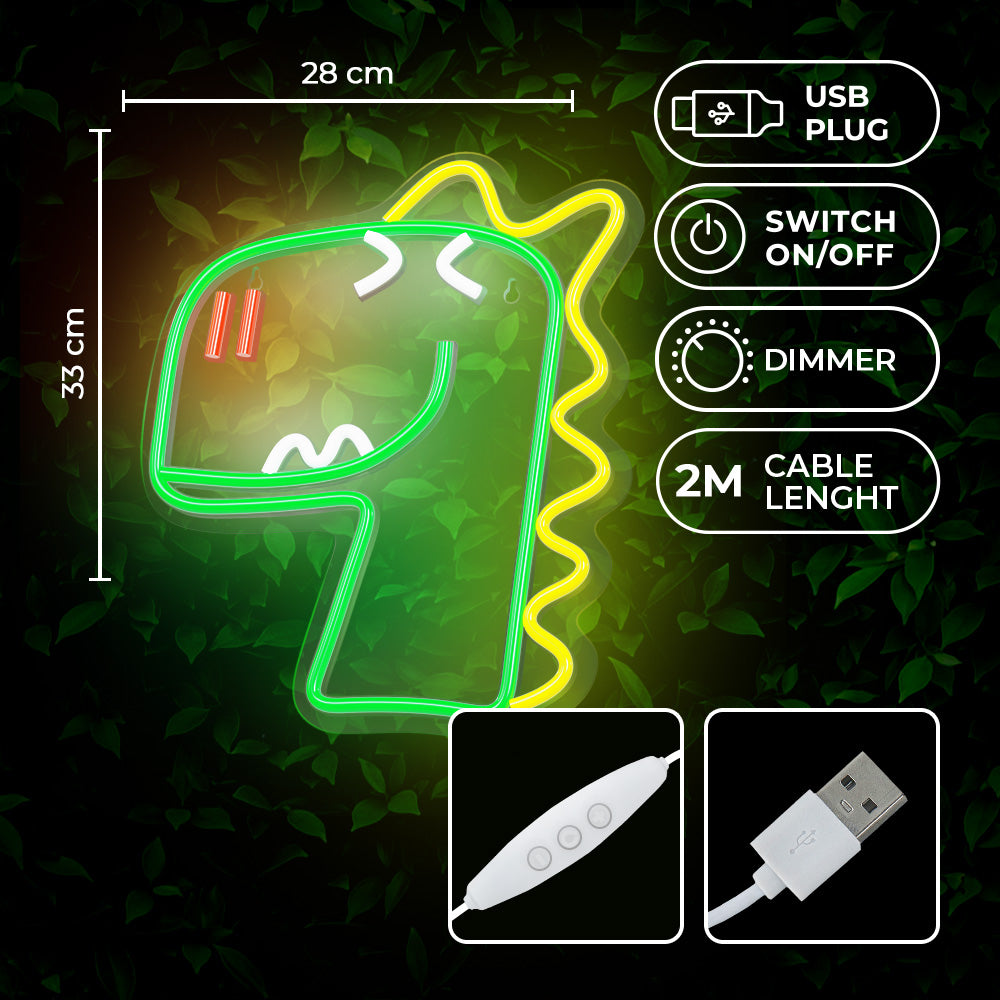 Neon Plexi LED Jurassic Dino Green