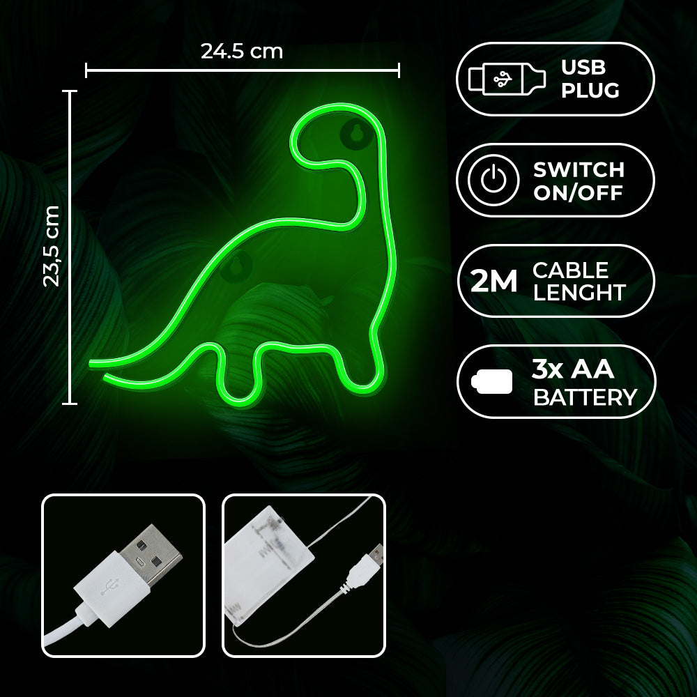 Neon LED Light DINOSAUR green
