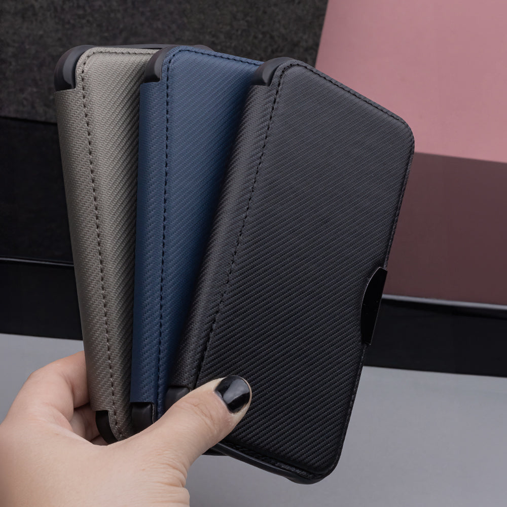 iPhone 7/8/SE TPU Wallet Flip Cover Smart Carbon Navyblue – Mørk Blå/Blå