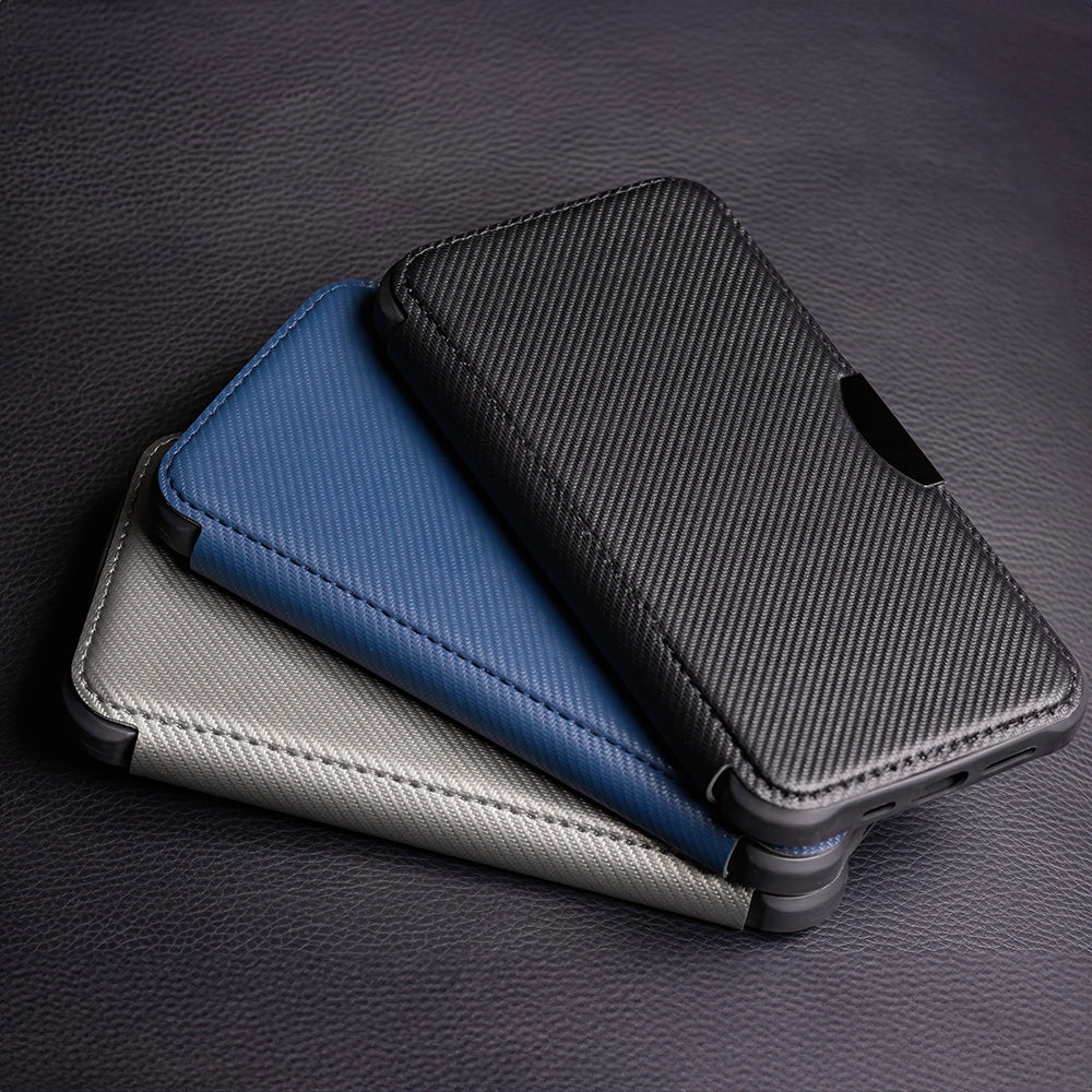iPhone 7/8/SE TPU Wallet Flip Cover Smart Carbon Navyblue – Mørk Blå/Blå