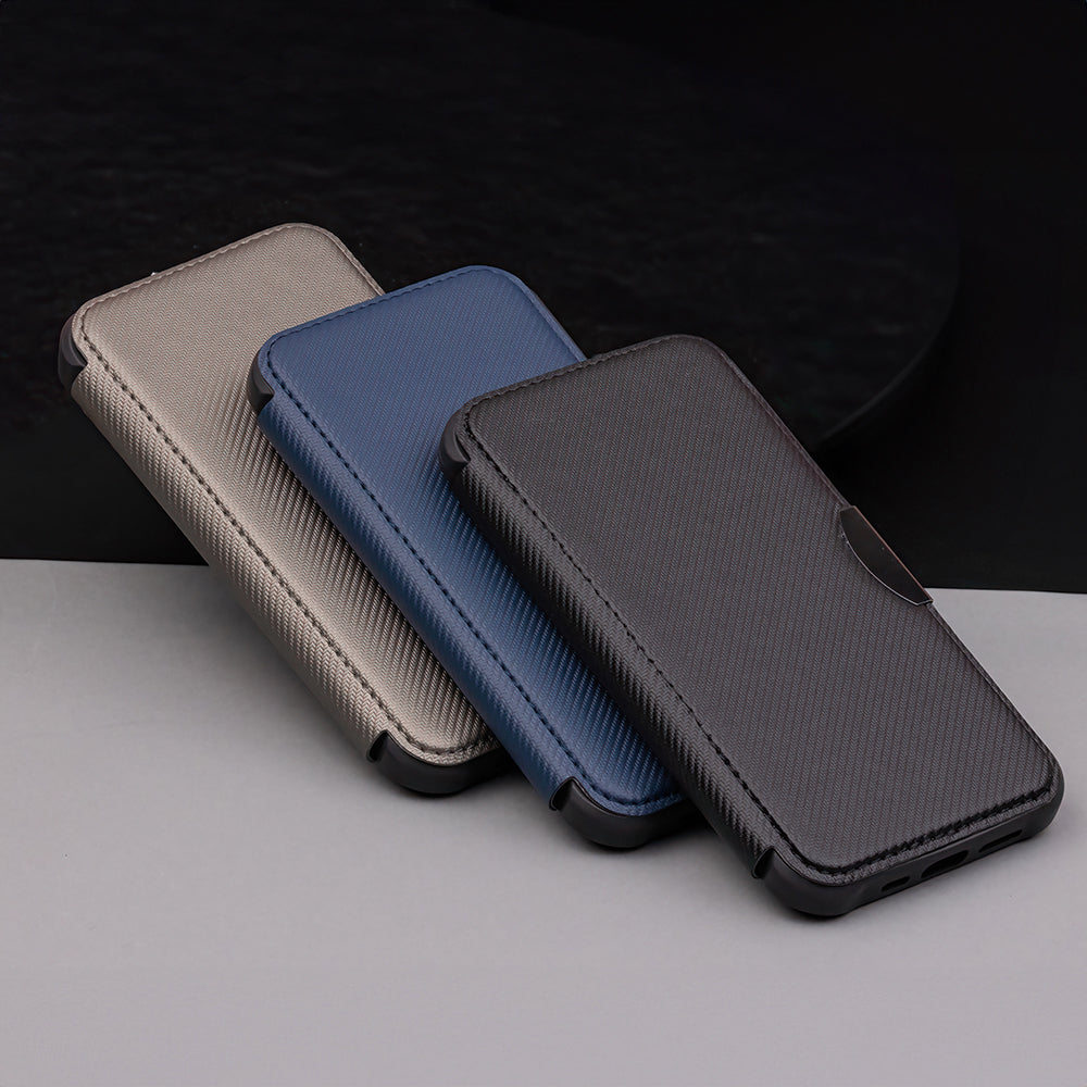iPhone 7/8/SE TPU Wallet Flip Cover Smart Carbon Navyblue – Mørk Blå/Blå