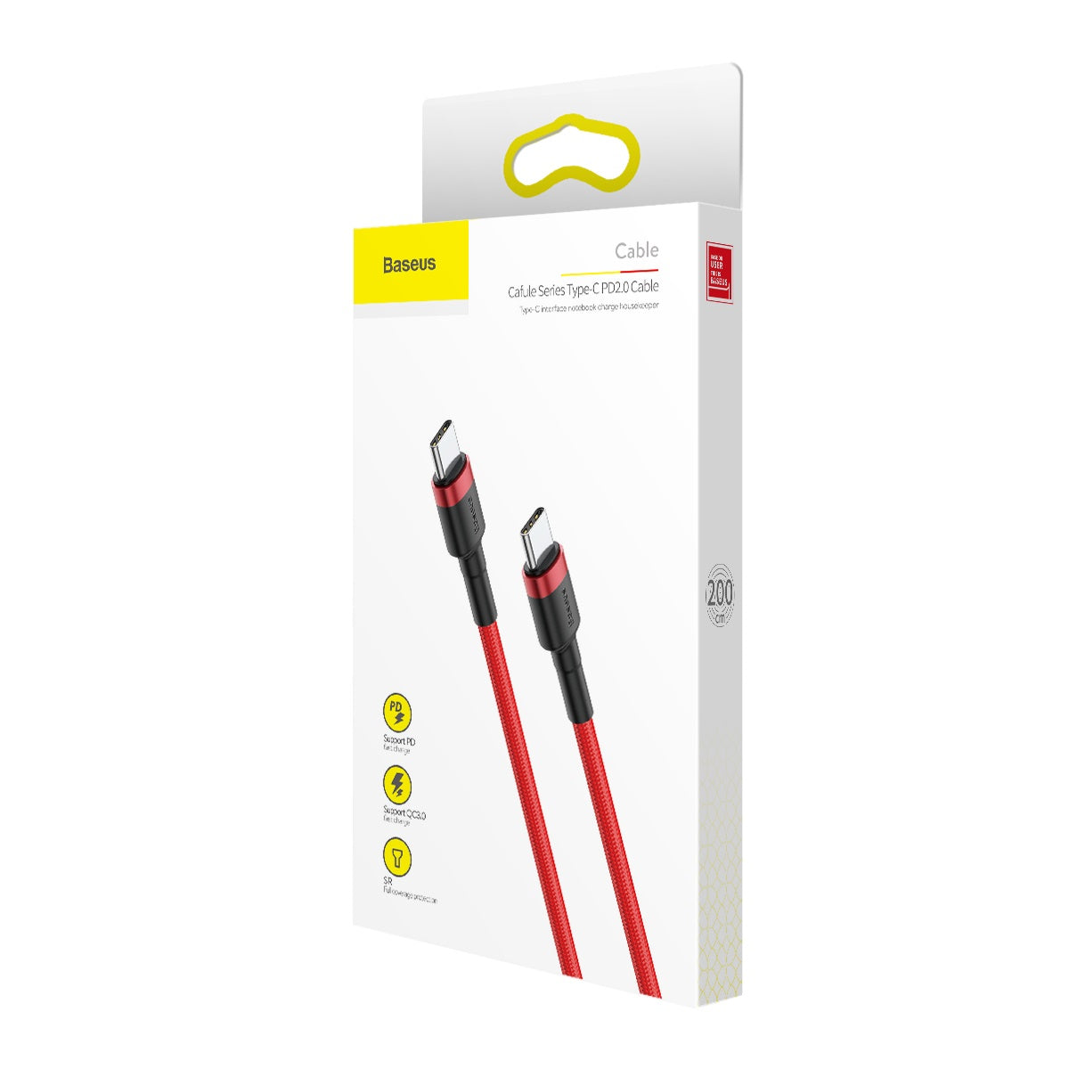 BASEUS USB Type C Cable - USB Type-C 2M 60W 3A Cafule CATKLF-H09 red