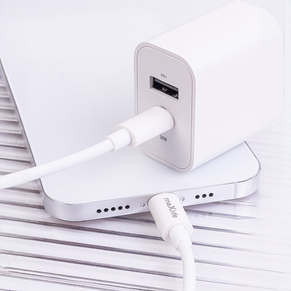 20W PD Fastcharger hvid m. kabel lightning/type c  MXTC-06