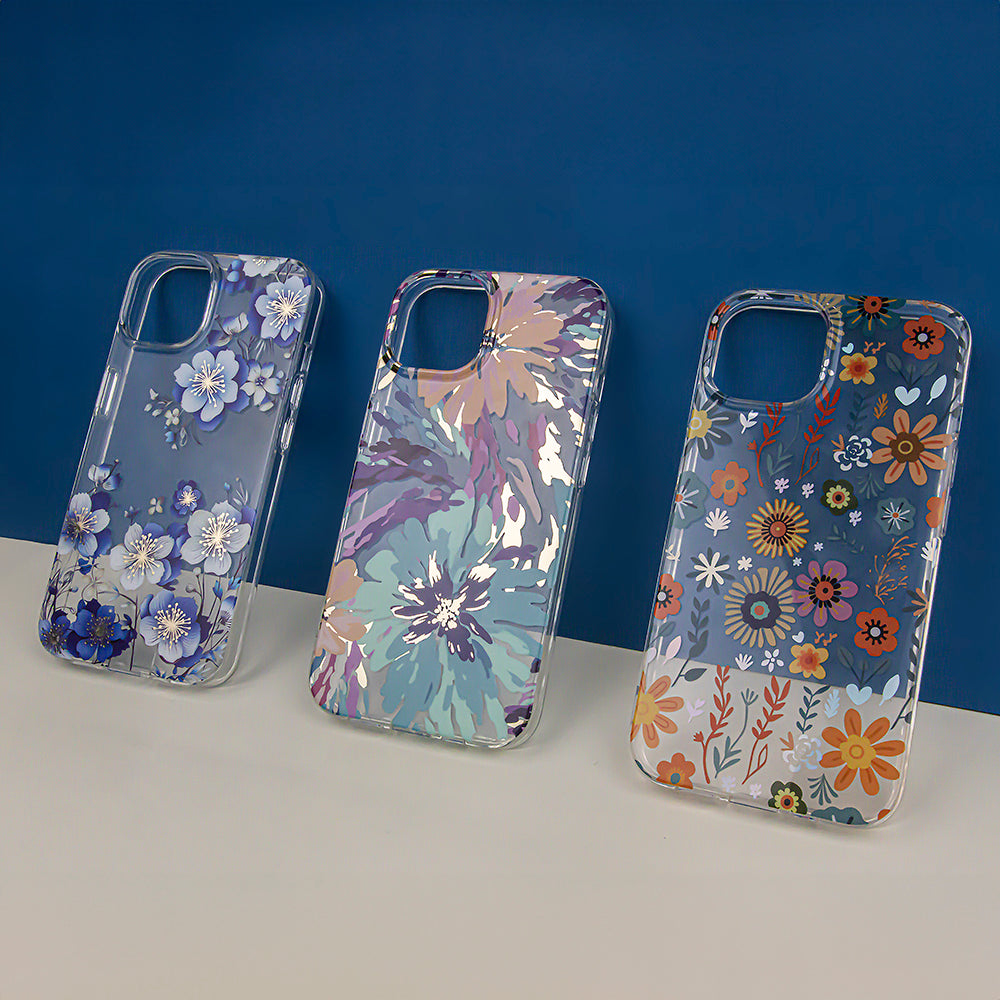 iPhone 16 TPU Cover IMD cover Private label for mapping Print Blå Blomster iflg lev – multicoloured