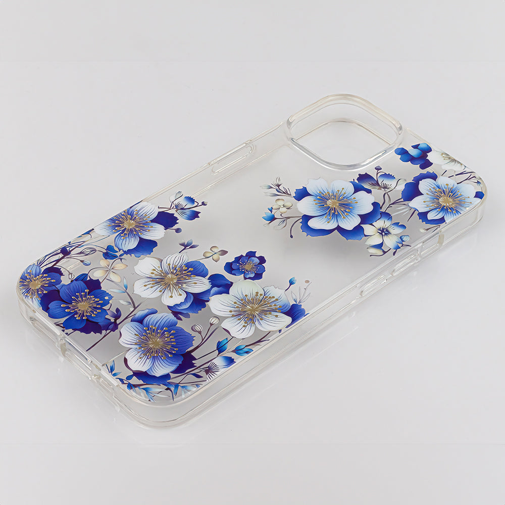 iPhone 16 TPU Cover IMD cover Private label for mapping Print Blå Blomster iflg lev – multicoloured